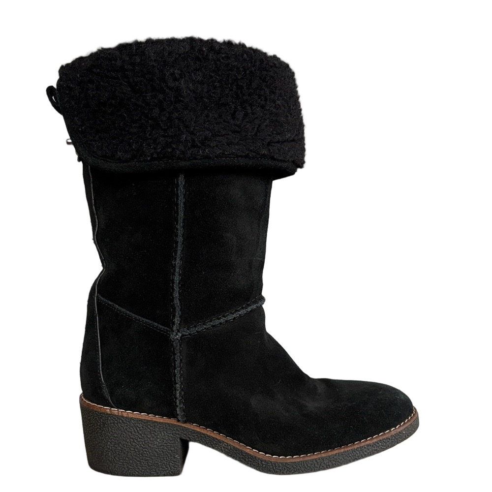 Coach Black Suede Shearling Cuff Mid-Calf Boots Western Y2K size 7